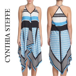 Women's Cynthia Steffe handkerchief drape neckline Dress Size 4 Blue Black